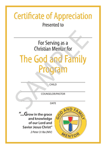 Picture of God & Family Mentor Certificate