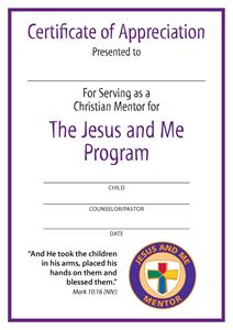 Jesus and Me Mentor Certificate